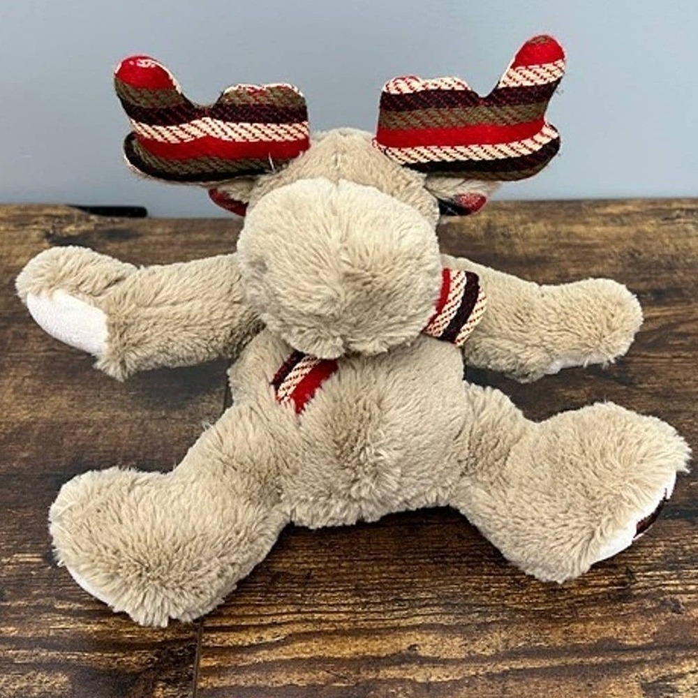 Pier 1 Imports Holiday Moose Plush Tan Stuffed Animal Striped Antlers Scarf 8in